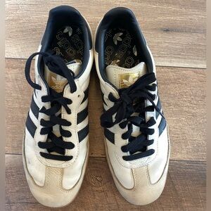 Adidas Sambas size 9.5 cream with black and gold accents